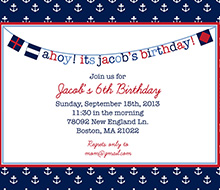 Nautical Preppy Boy Birthday Party Invitation - Navy and Red